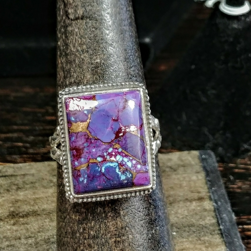 Square purple copper turquoise ring